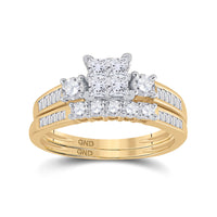 Load image into Gallery viewer, 10kt Yellow Gold Womens Princess Diamond Bridal Weddding Engagement Ring Band Set 1.00 Cttw Size 9
