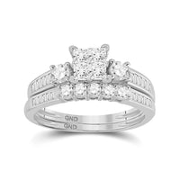 Load image into Gallery viewer, 14kt White Gold Womens Princess Diamond Bridal Wedding Engagement Ring Band Set 1.00 Cttw
