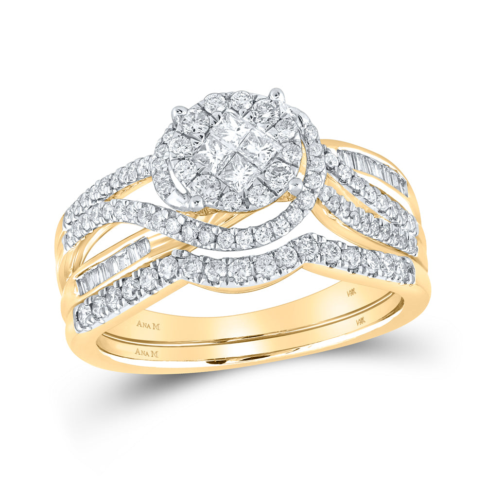 14kt Yellow Gold Womens Princess Diamond Bridal Wedding Engagement Ring Band Set 3/4 Cttw