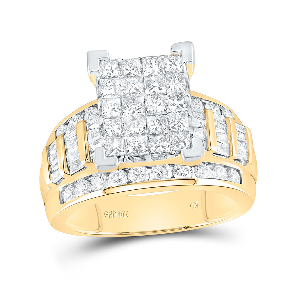 10kt Yellow Gold Womens Princess Diamond Cluster Bridal Wedding Engagement Ring 2.00 Cttw - Size 6