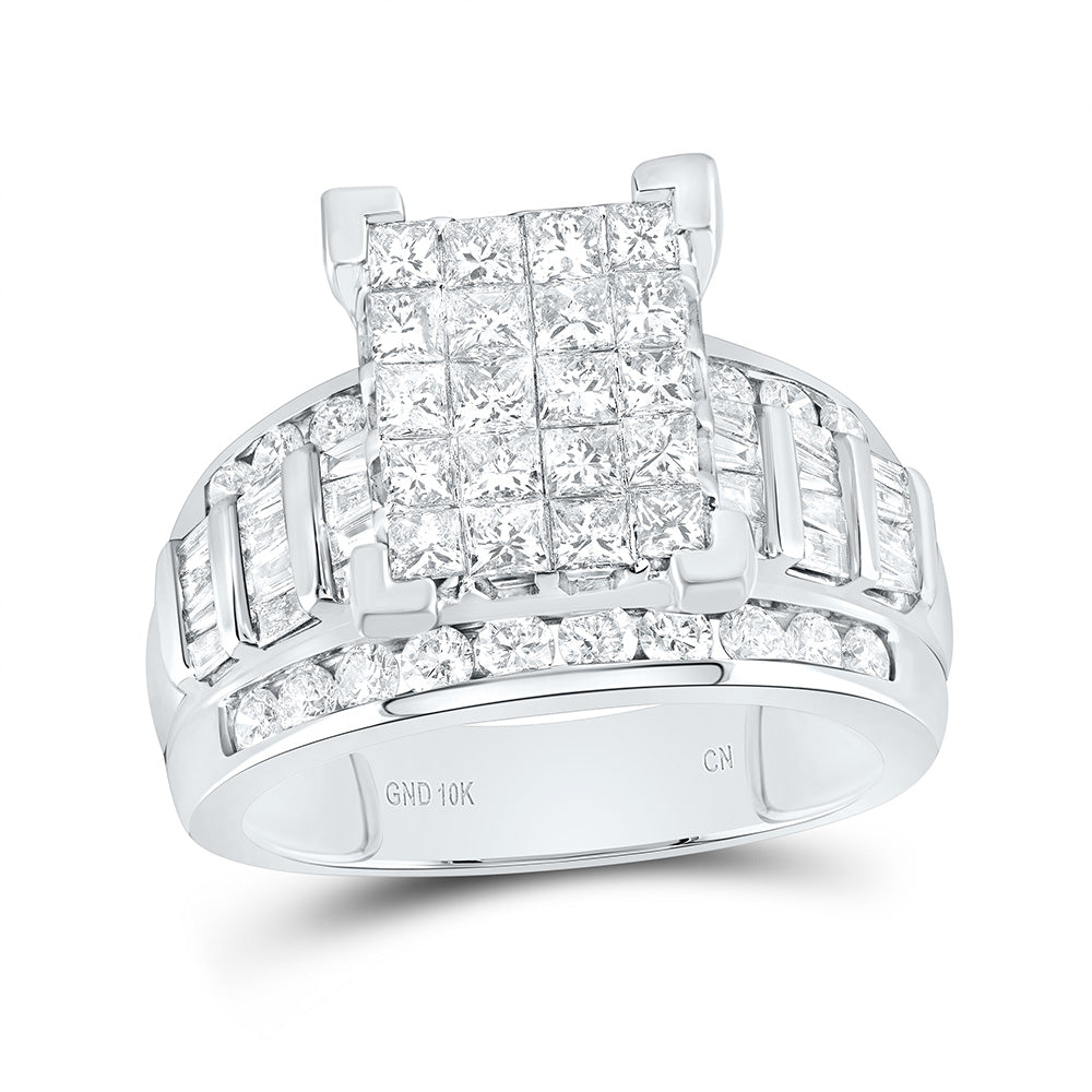 10kt White Gold Womens Princess Diamond Cluster Bridal Wedding Engagement Ring 2.00 Cttw - Size 9