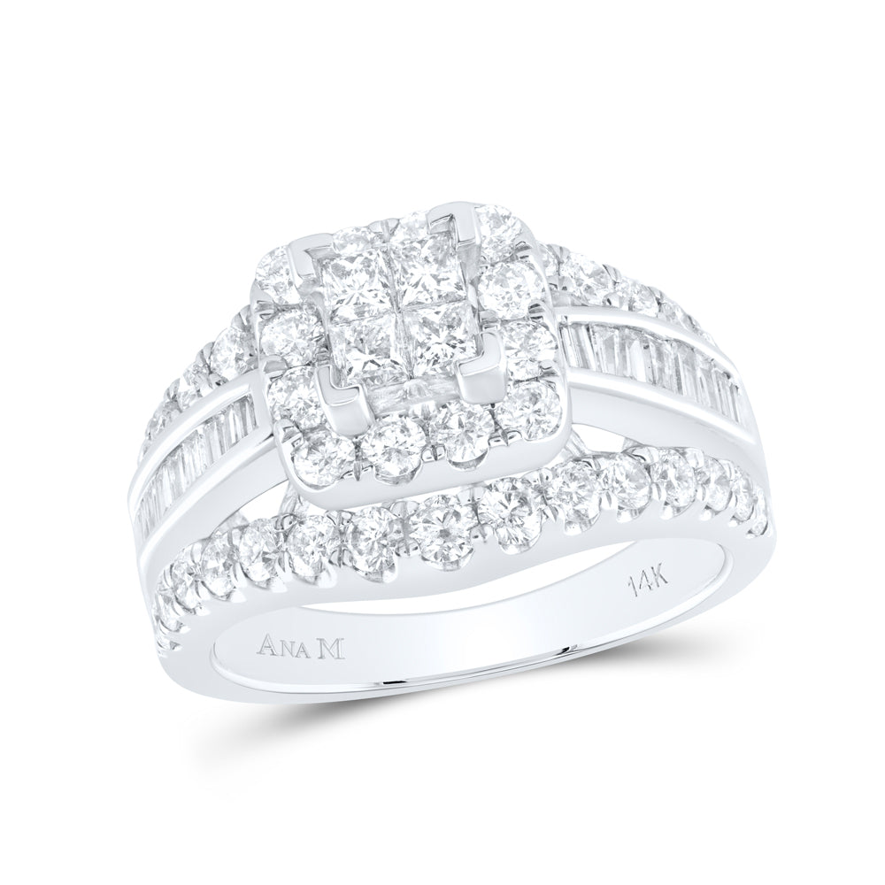 14kt White Gold Womens Princess Diamond Cluster Bridal Wedding Engagement Ring 2.00 Cttw