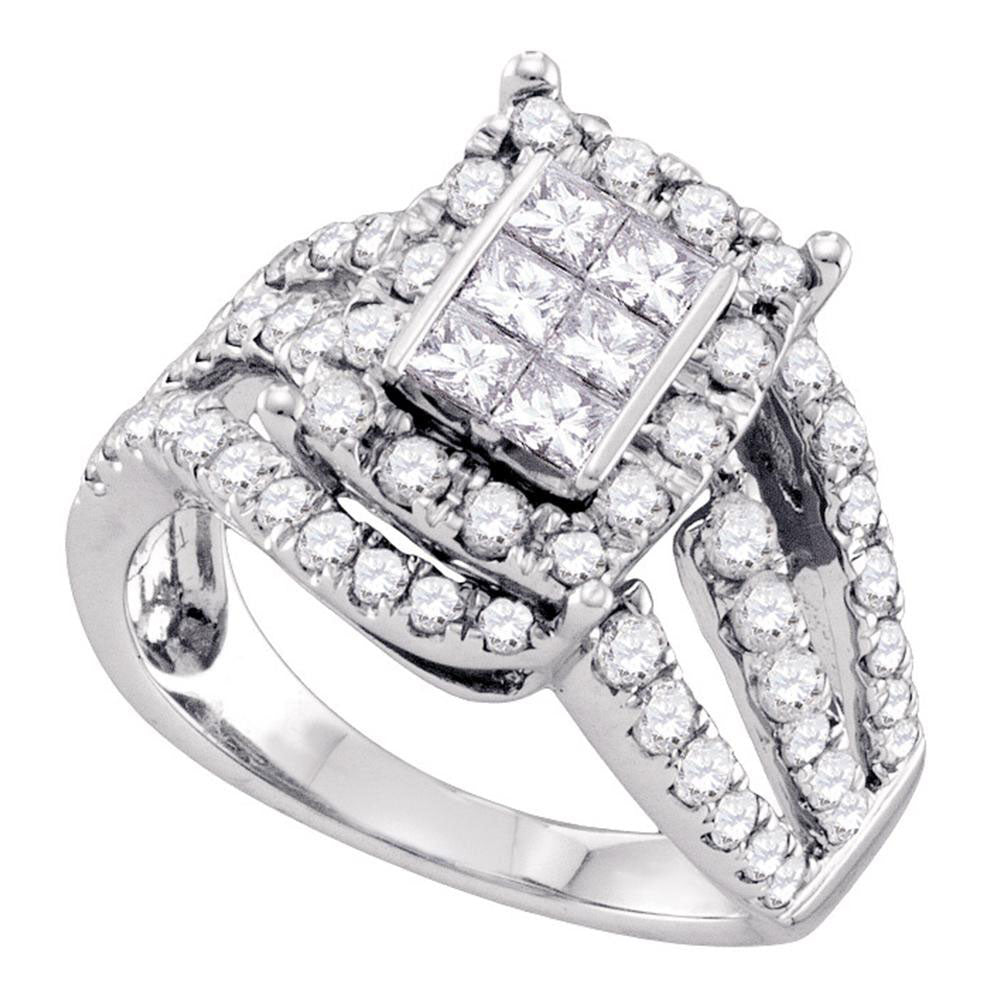 14kt White Gold Womens Princess Diamond Cluster Bridal Wedding Engagement Ring 2.00 Cttw