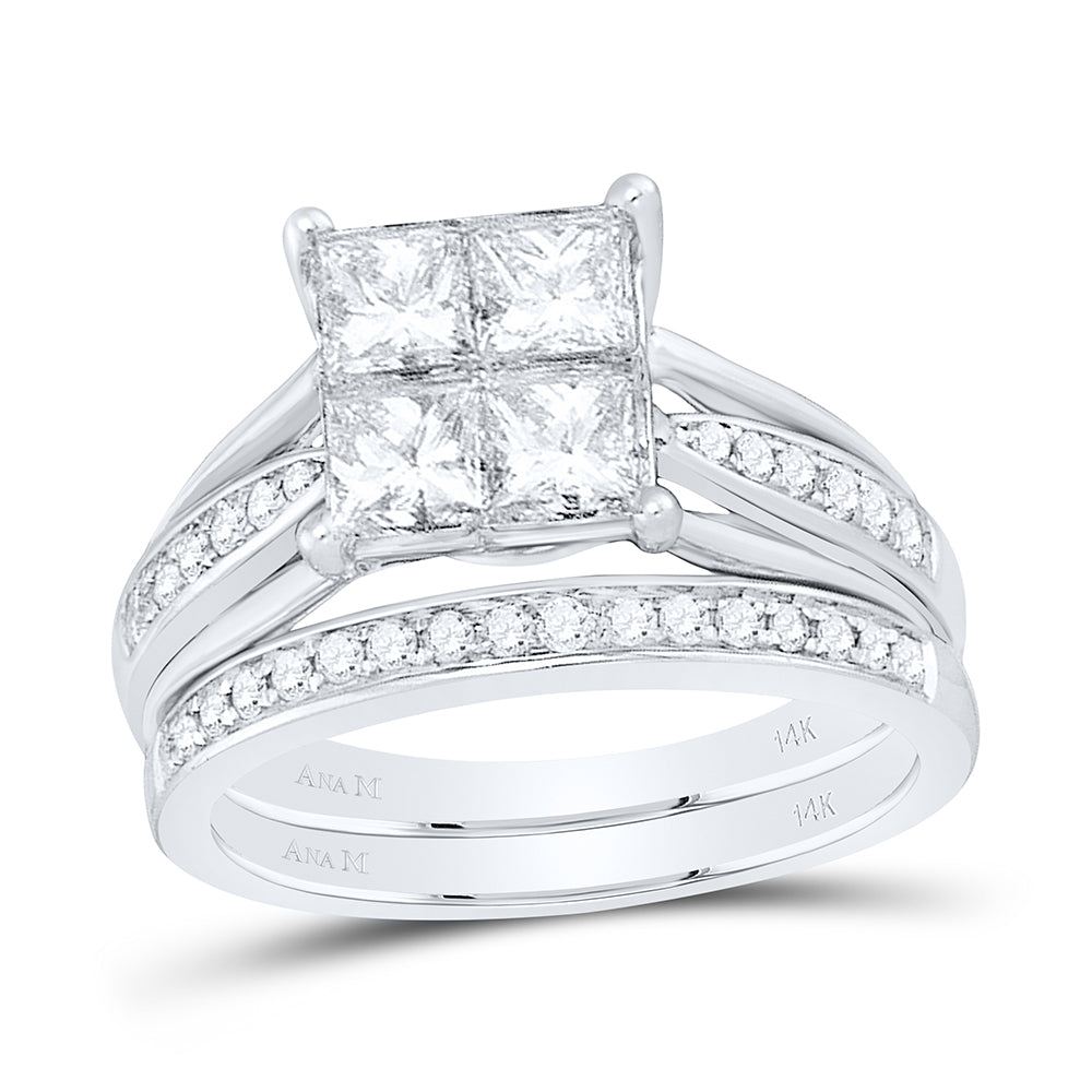 14k White Gold Womens Princess Diamond 2-tone Bridal Wedding Engagement Ring Band Set 2.00 Cttw