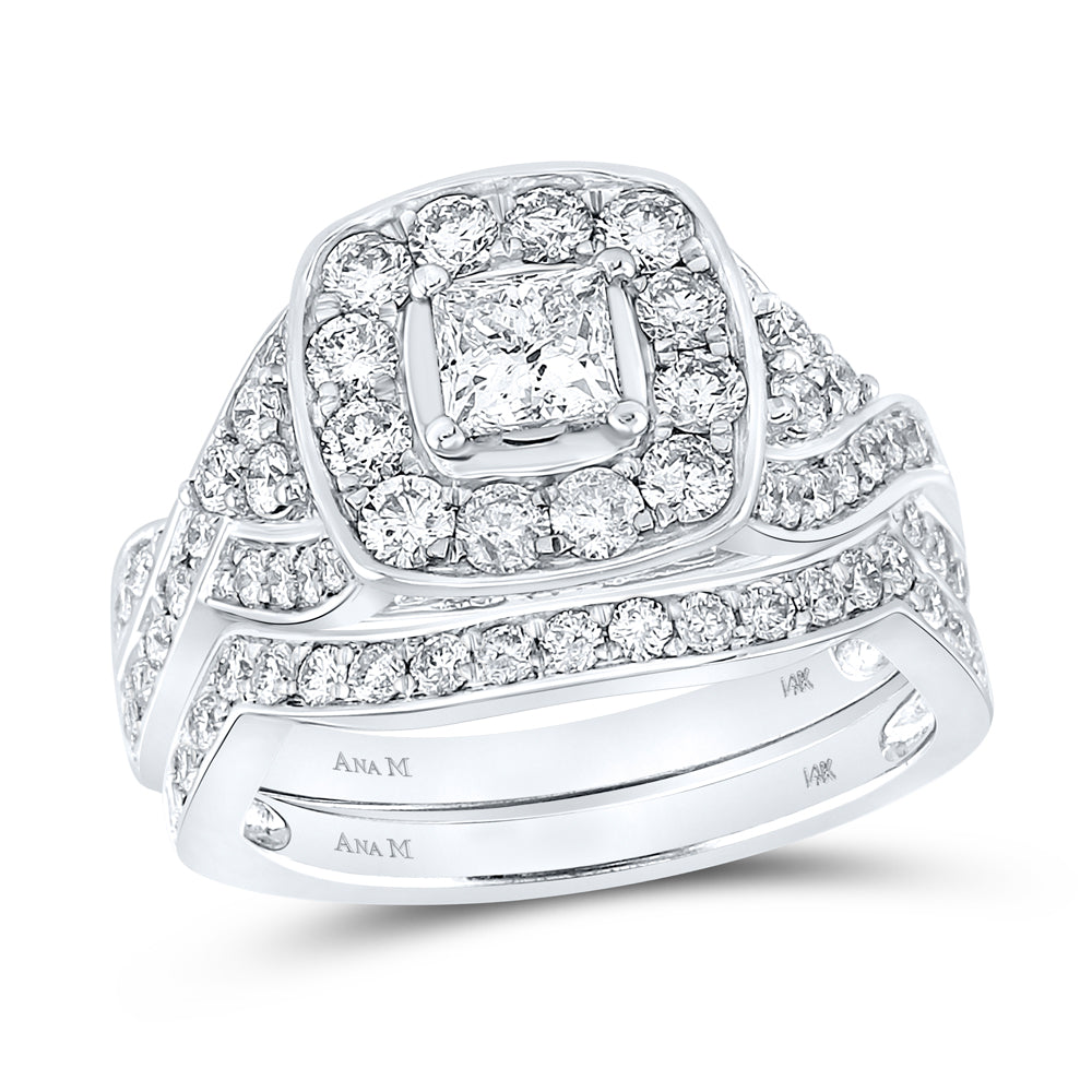 14kt White Gold Womens Princess Diamond Bridal Wedding Engagement Ring Band Set 2.00 Cttw (Certified)