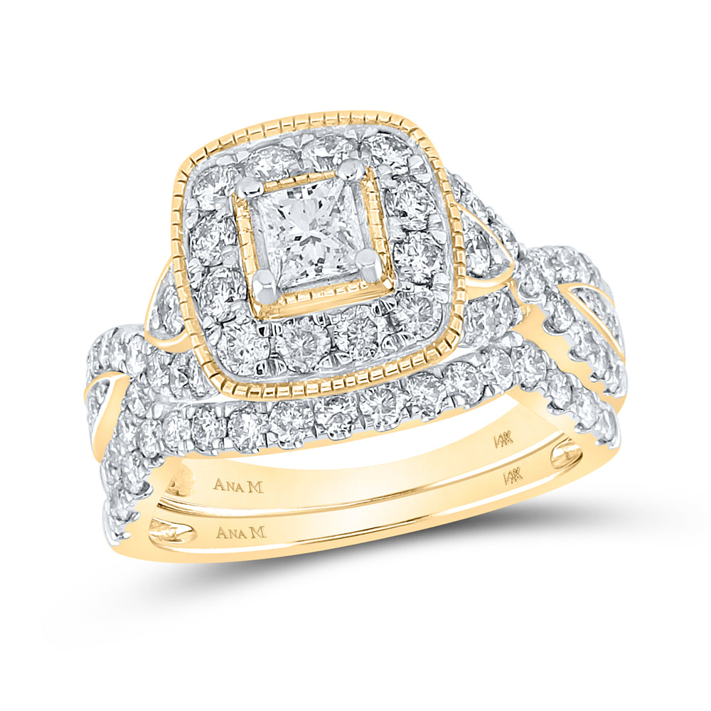 14kt Yellow Gold Womens Princess Diamond Bridal Wedding Engagement Ring Band Set 2.00 Cttw