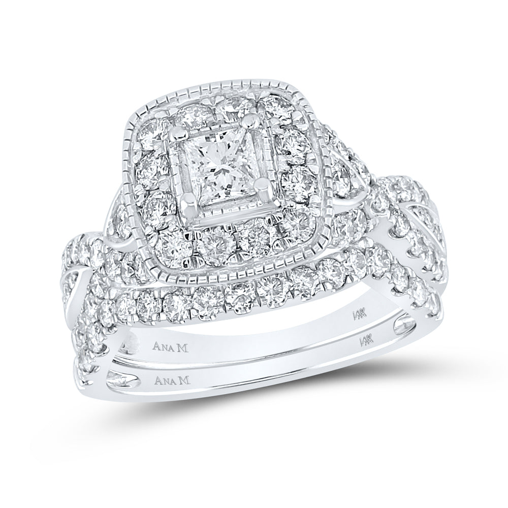 14kt White Gold Womens Princess Diamond Bridal Wedding Engagement Ring Band Set 2.00 Cttw (Certified)
