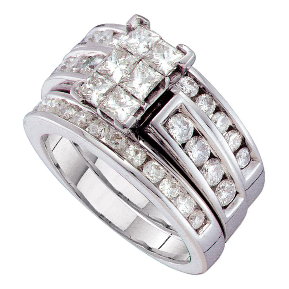 14kt White Gold Womens Princess Diamond Bridal Wedding Engagement Ring Band Set 2.00 Cttw