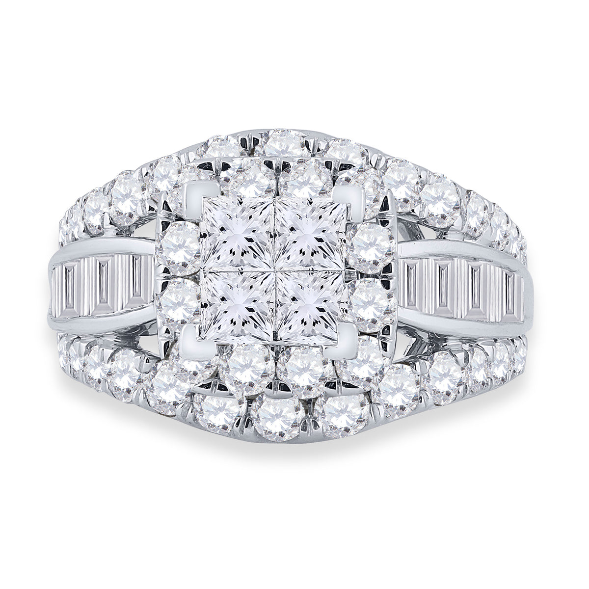 14kt White Gold Womens Princess Diamond Halo Cluster Bridal Wedding Engagement Ring 3.00 Cttw