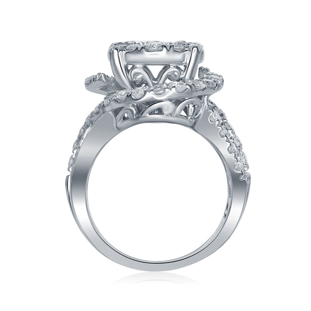 14kt White Gold Womens Princess Diamond Bridal Wedding Engagement Ring Band Set 3.00 Cttw