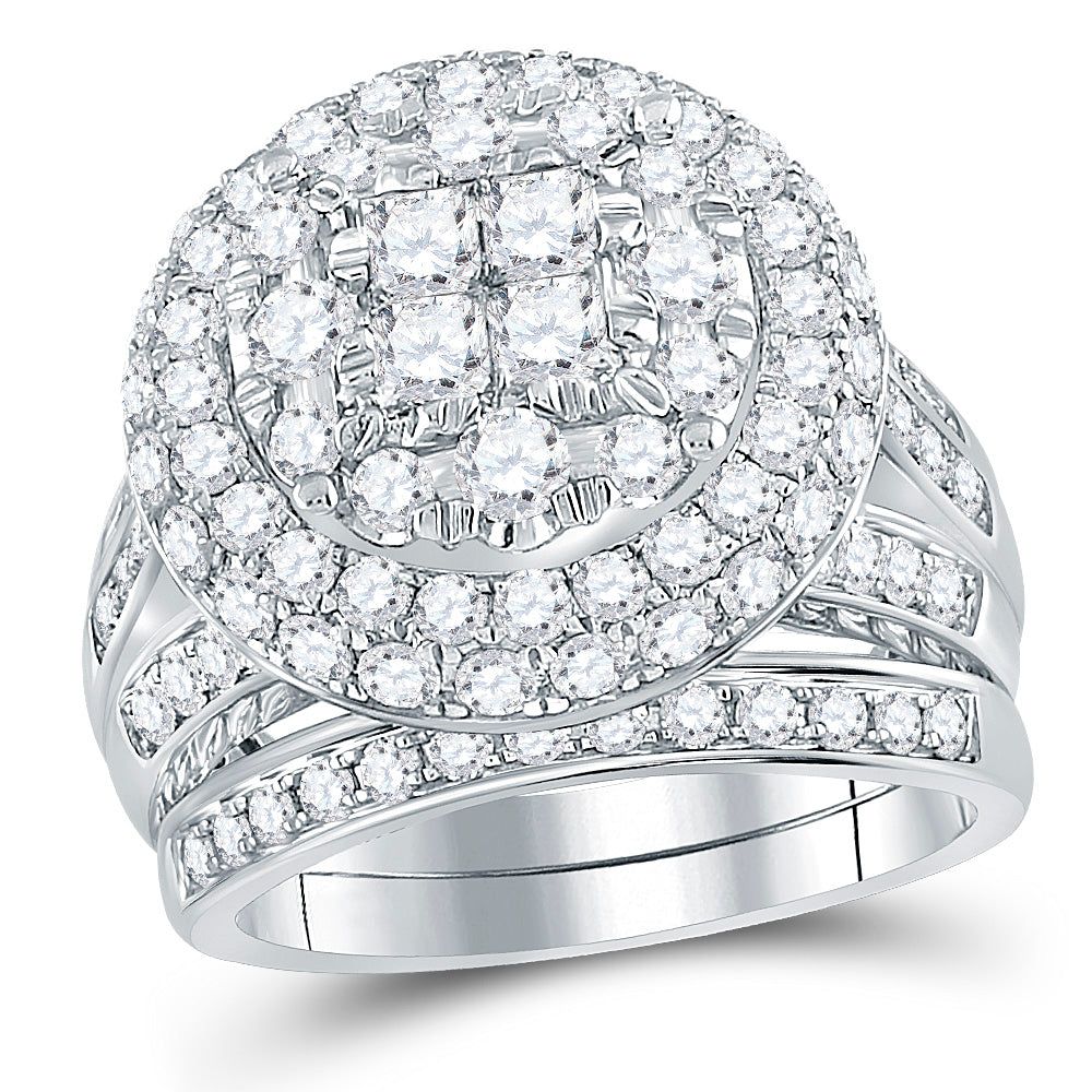 14kt White Gold Womens Princess Diamond Bridal Wedding Engagement Ring Band Set 3.00 Cttw