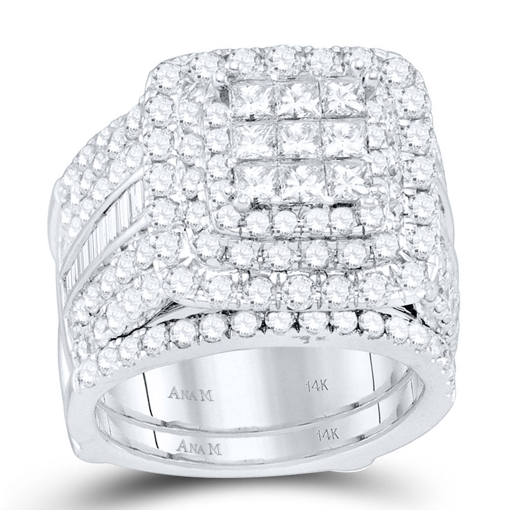 14kt White Gold Womens Diamond Cluster Wedding Bridal Ring Set 4.00 Cttw