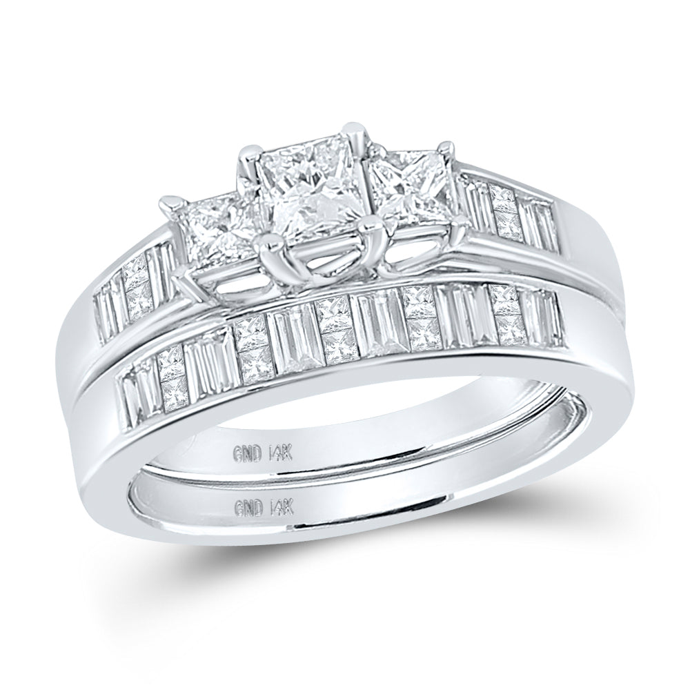 14kt White Gold Womens Princess Diamond Bridal Wedding Engagement Ring Band Set 1.00 Cttw