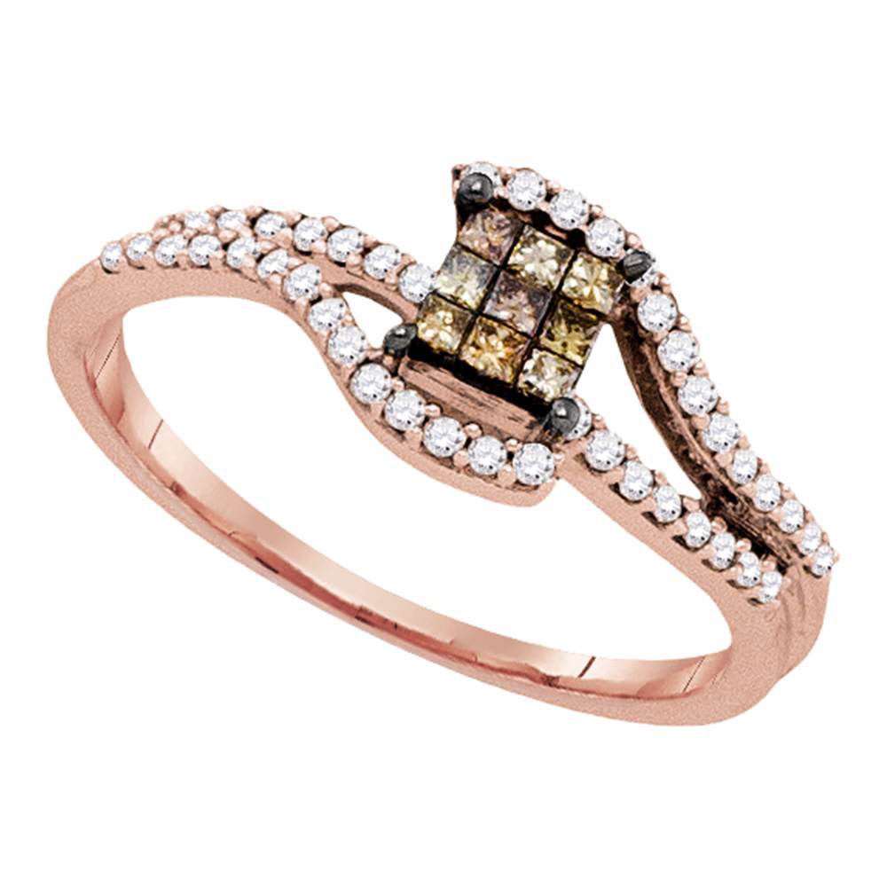 10kt Rose Gold Womens Princess Brown Diamond Fashion Ring 1/3 Cttw