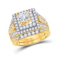 Load image into Gallery viewer, 14kt Yellow Gold Womens Princess Diamond Bridal Wedding Engagement Ring Band Set 2-3/8 Cttw
