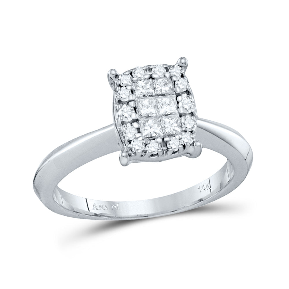 14kt White Gold Womens Princess Round Diamond Cluster Bridal Wedding Engagement Ring 3/8 Cttw