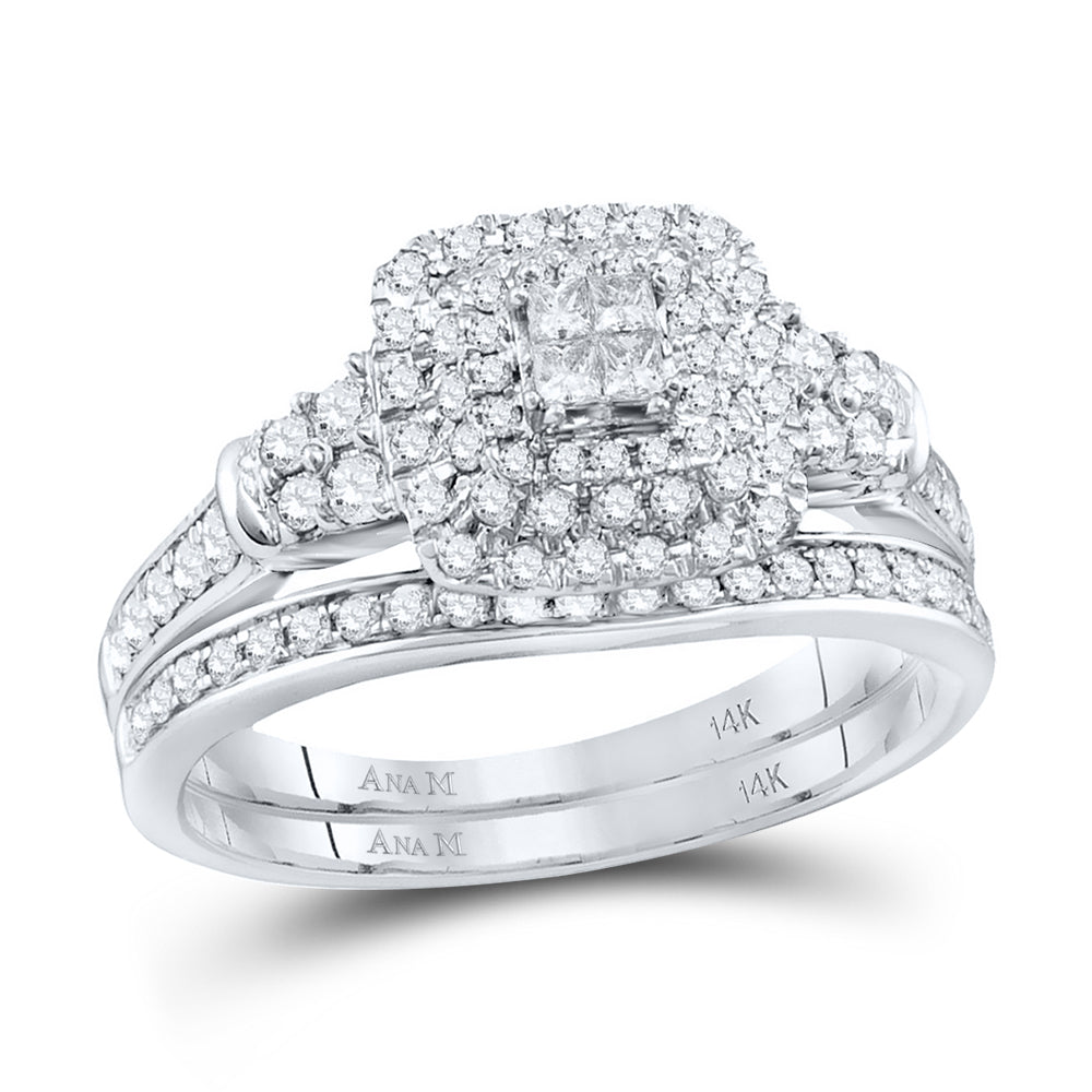 14kt White Gold Womens Princess Diamond Bridal Wedding Engagement Ring Band Set 3/4 Cttw