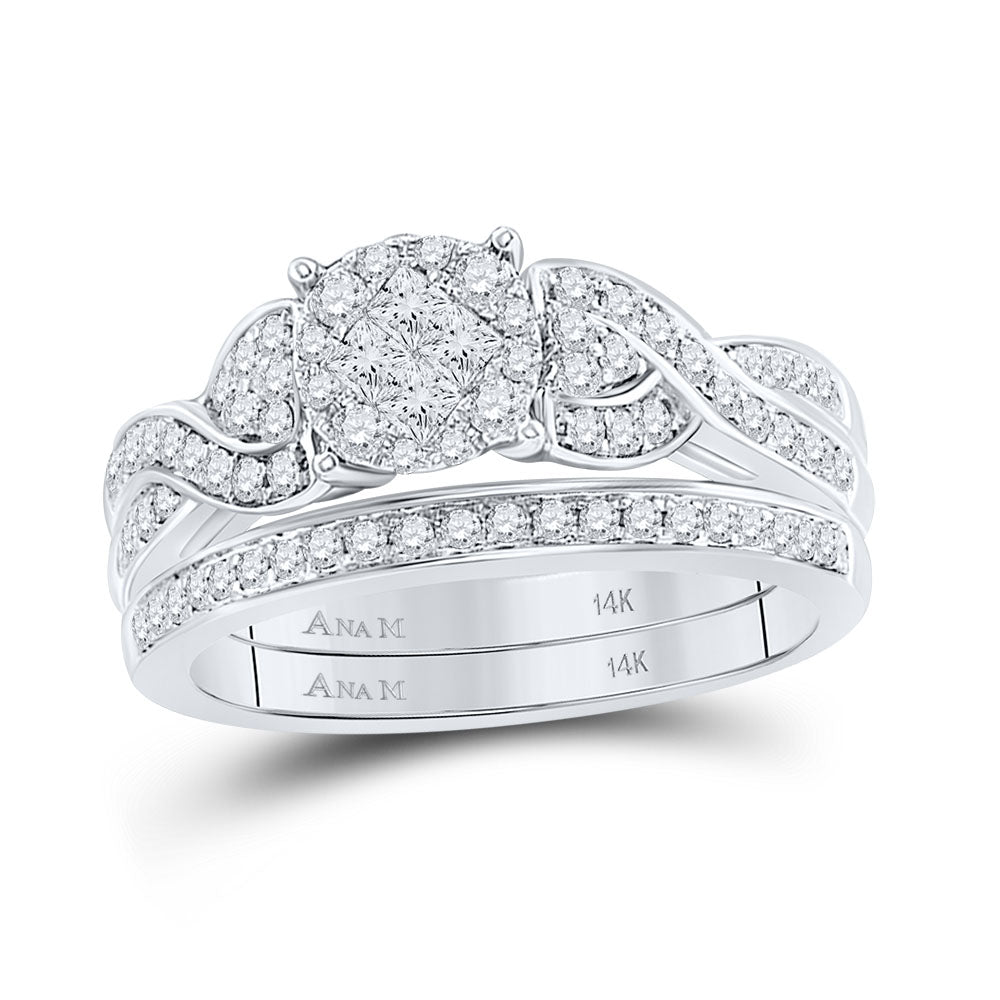 14kt White Gold Womens Princess Diamond Bridal Wedding Engagement Ring Band Set 5/8 Cttw