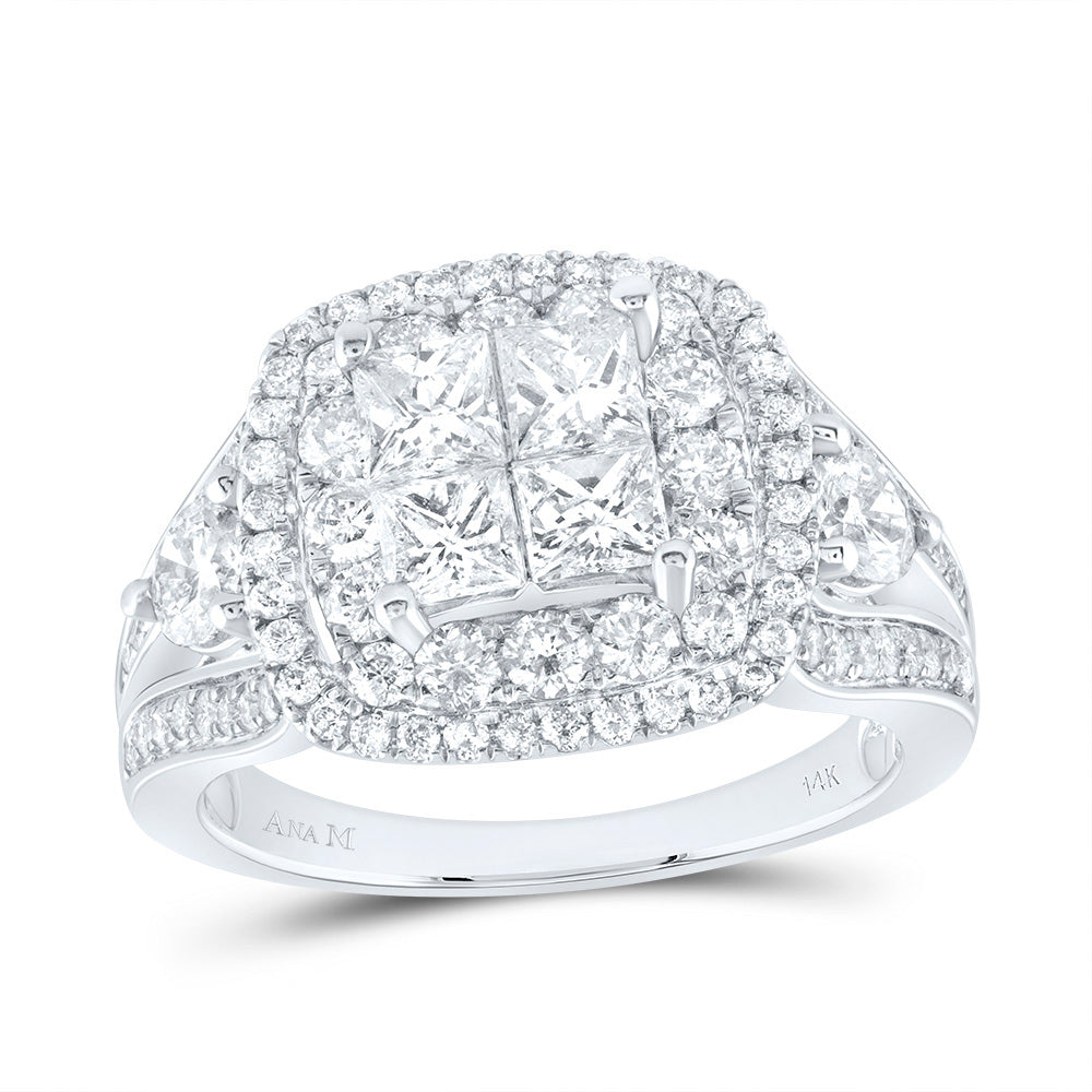 14kt White Gold Womens Princess Diamond Cluster Bridal Wedding Engagement Ring 2.00 Cttw