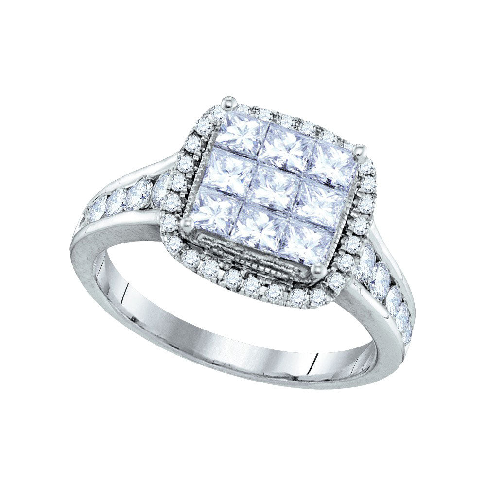 14kt White Gold Womens Princess Diamond Fashion Ring 1-1/2 Cttw
