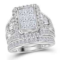 Load image into Gallery viewer, 14kt White Gold Womens Princess Diamond Bridal Wedding Engagement Ring Band Set 2-7/8 Cttw
