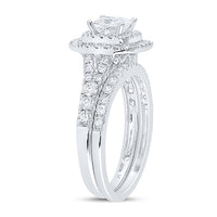 Load image into Gallery viewer, 14kt White Gold Womens Princess Diamond Double Halo Bridal Wedding Engagement Ring Band Set 1-1/2 Cttw (Certified)

