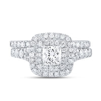 Load image into Gallery viewer, 14kt White Gold Womens Princess Diamond Double Halo Bridal Wedding Engagement Ring Band Set 1-1/2 Cttw (Certified)
