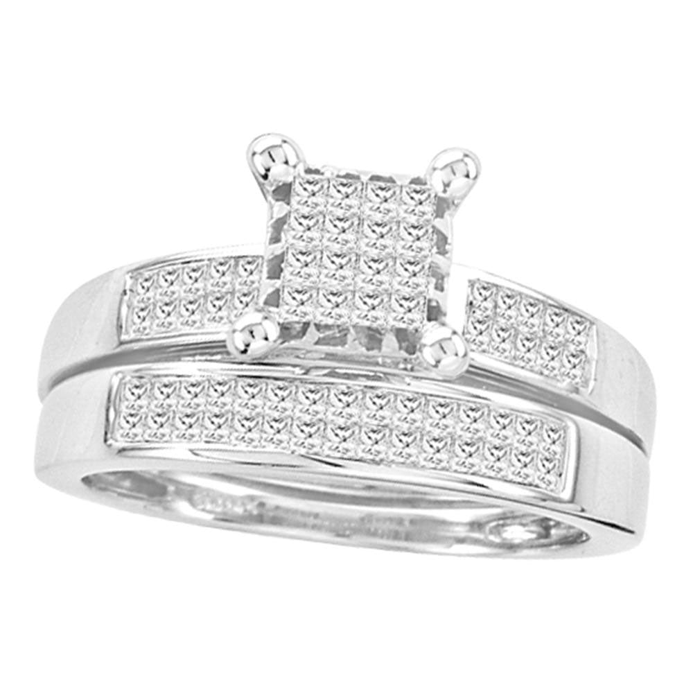 14kt White Gold Womens Princess Diamond Bridal Wedding Engagement Ring Band Set 3/4 Cttw