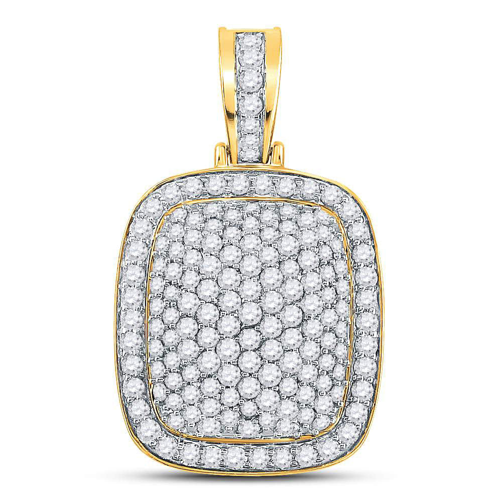 14kt Yellow Gold Mens Round Diamond Domed Dog Tag Charm Pendant 3.00 Cttw
