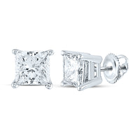 Load image into Gallery viewer, 14kt White Gold Unisex Princess Diamond Solitaire Stud Earrings 1-3/8 Cttw
