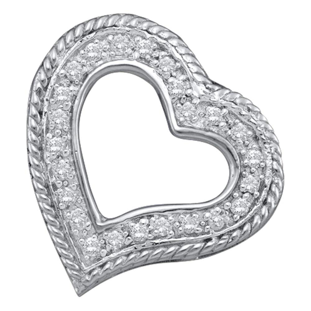 10kt White Gold Womens Round Diamond Small Heart Pendant 1/5 Cttw