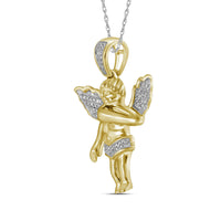Load image into Gallery viewer, 10k Yellow Gold Mens Diamond Polished 3D Guardian Angel Cherub Charm Pendant 1/6 Cttw
