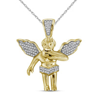 Load image into Gallery viewer, 10k Yellow Gold Mens Diamond Polished 3D Guardian Angel Cherub Charm Pendant 1/6 Cttw
