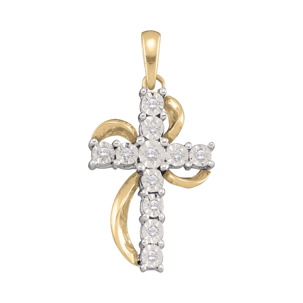 10kt Yellow Gold Womens Round Diamond Cross Faith Pendant 1/8 Cttw
