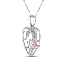 Load image into Gallery viewer, Sterling Silver Womens Round Diamond 2-tone Heart Pendant 1/6 Cttw
