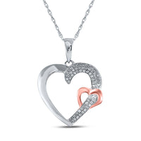 Load image into Gallery viewer, Sterling Silver Womens Round Diamond 2-tone Heart Pendant 1/6 Cttw
