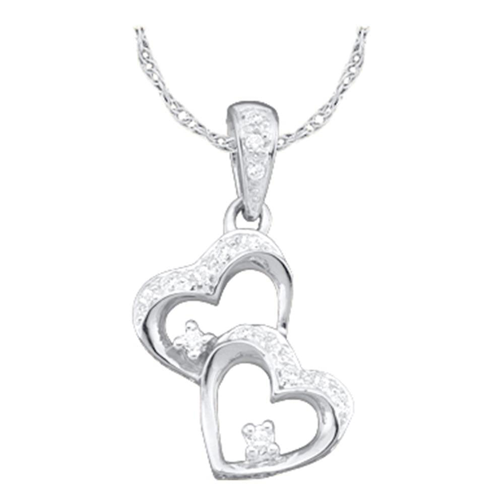 10k White Gold Womens Diamond Double Heart Pendant 1/6 Cttw
