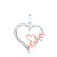 Load image into Gallery viewer, Sterling Silver Womens Round Diamond Yellow-tone Mom Heart Pendant 1/20 Cttw
