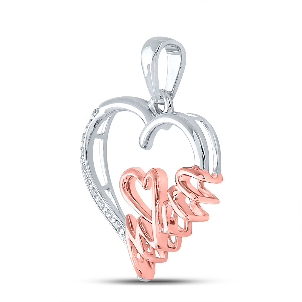 Sterling Silver Womens Round Diamond Yellow-tone Mom Heart Pendant 1/20 Cttw