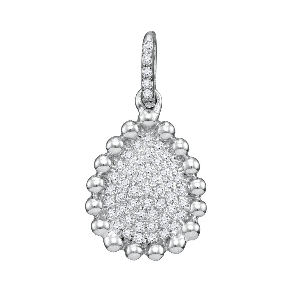 10kt White Gold Womens Round Diamond Cluster Teardrop Pendant 1/12 Cttw