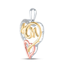 Load image into Gallery viewer, Sterling Silver Womens Round Diamond Tri-tone Mom Mother Heart Pendant 1/12 Cttw
