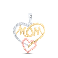 Load image into Gallery viewer, Sterling Silver Womens Round Diamond Tri-tone Mom Mother Heart Pendant 1/12 Cttw
