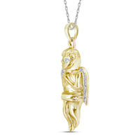 Load image into Gallery viewer, 10k Yellow Gold Diamond Mens Womens Small Guardian Angel Cherub Charm Pendant 1/20 Cttw
