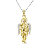 Load image into Gallery viewer, 10k Yellow Gold Diamond Mens Womens Small Guardian Angel Cherub Charm Pendant 1/20 Cttw
