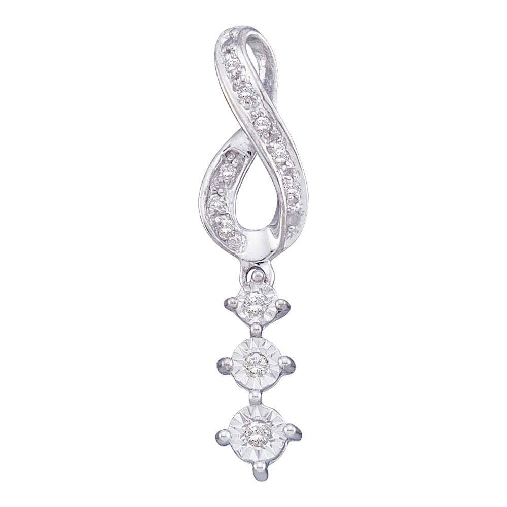 10kt White Gold Womens Round Diamond Journey Pendant 1/10 Cttw