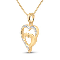 Load image into Gallery viewer, 10k Yellow Gold Womens Diamond-accent Double Heart Pendant .01 Cttw

