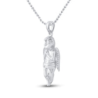 Load image into Gallery viewer, Sterling Silver Diamond Mens Womens Small Praying Guardian Angel Cherub Charm Polished Pendant 1/20 Cttw
