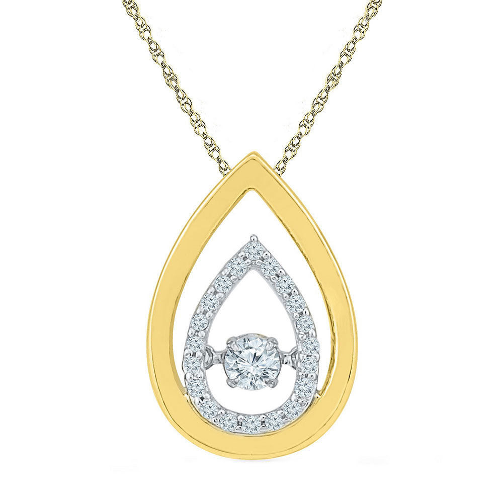 10kt Two-tone Gold Womens Moving Round Diamond Teardrop Pendant 1/5 Cttw