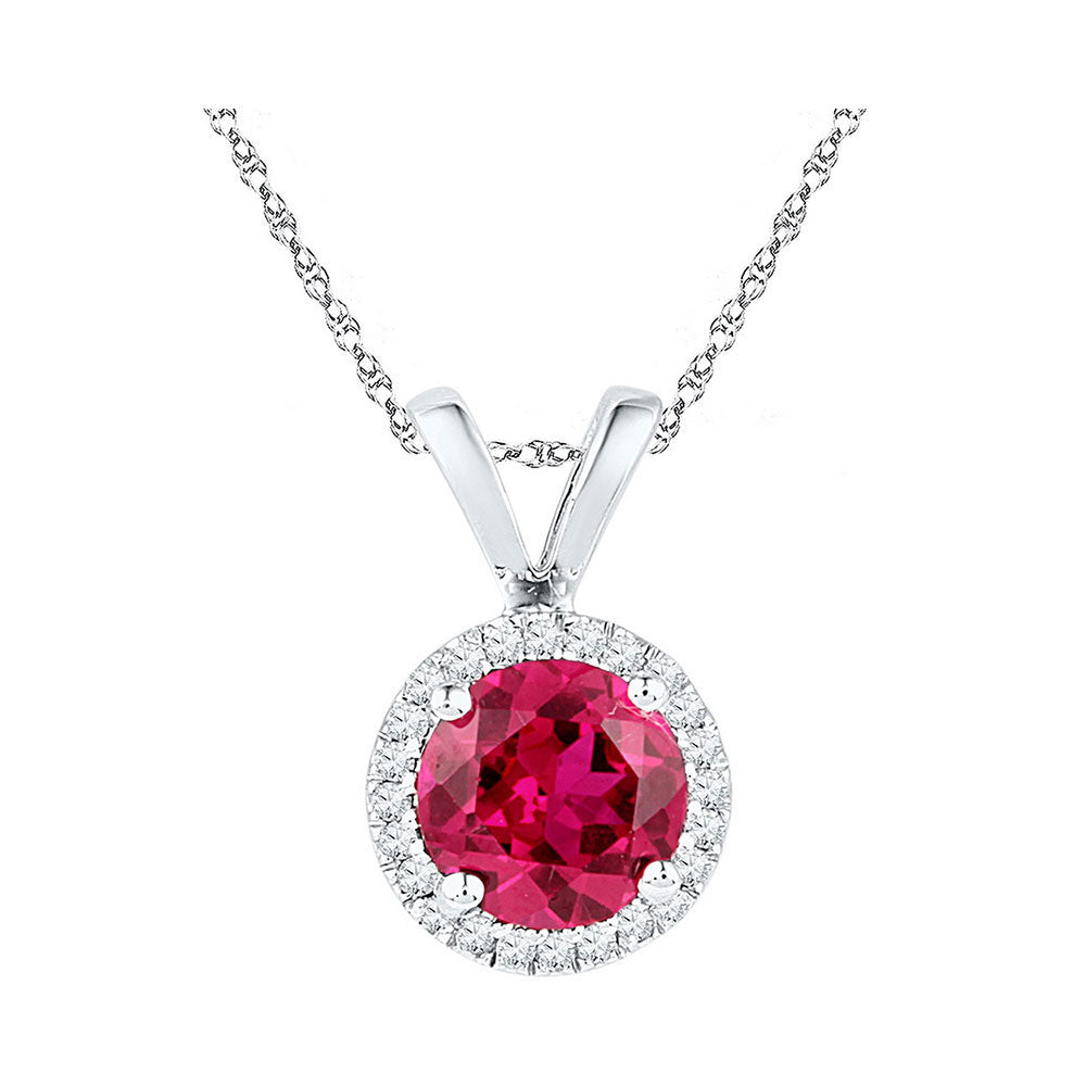 10kt White Gold Womens Round Lab-Created Ruby Solitaire Pendant 1.00 Cttw