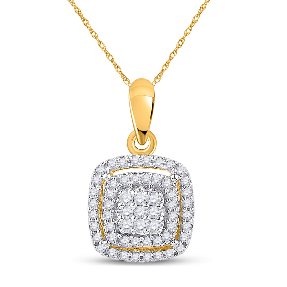 10kt Yellow Gold Womens Round Diamond Square Frame Cluster Pendant 1/4 Cttw